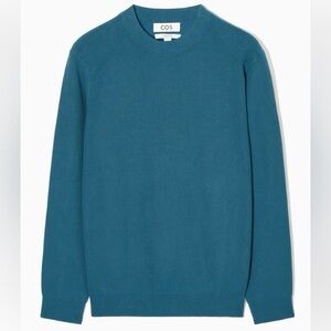 COS Men's Regular Rib-Knit Cotton Teal Sweater